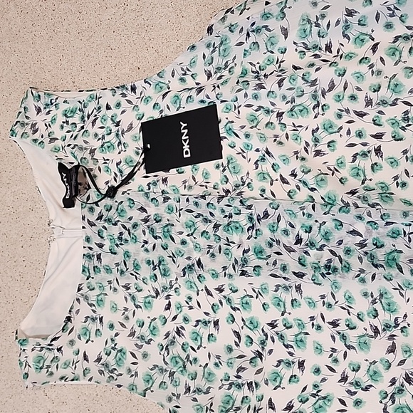 Dkny Sz 6 Women Floral Green Black White Dress Swing - Picture 2 of 11